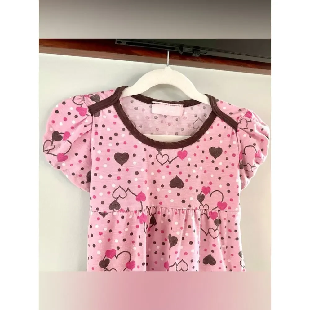 Vintage Kids Headquarters Toddler Girls Pink Heart Dress Size 6X Short Sleeve
